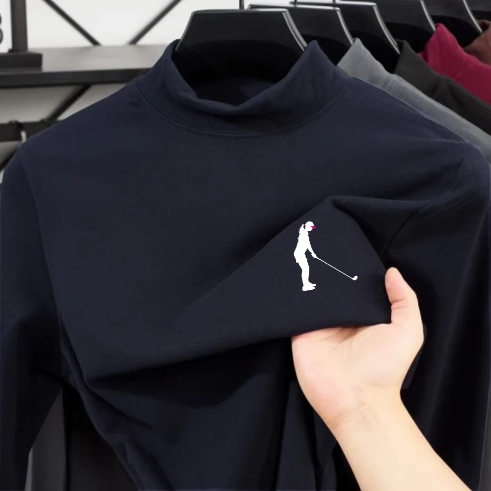 

A Female Golfer Prints T-Shirts Womens Winter Fleece Tops Half Turtleneck Slim Fit Warm Bottoming Shirt Basic Womans Clothes