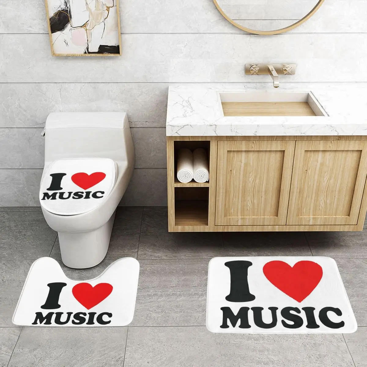 

Я люблю музыку, 3-х предметный коврик для ванной, набор для ванной комнаты, крышка для унитаза, домашний декор, нескользящий ковер, напольный коврик