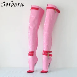 Sorbern 6 Locks Front Zipper Crotch Thigh High Boots Ballet Metal High Heels Sm Pinup Shoes Custom Fetish Shoes Custom Colors