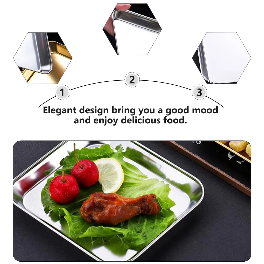 

2pcs Stainless Steel Square Plates Silver Steak Plate Smooth Surface Easy Clean For Home Party Wedding Restaurant Buffet Dessert