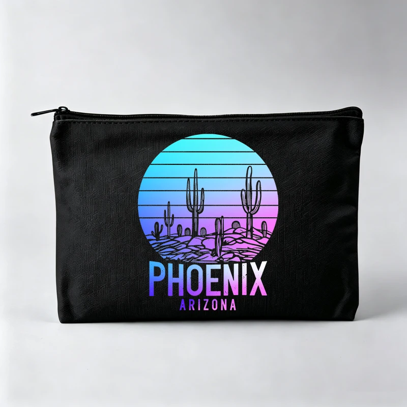Women's Cactus Desert Sunset Graphic Makeup Bag, Retro Style Cosmetic Pouch for Daily Use