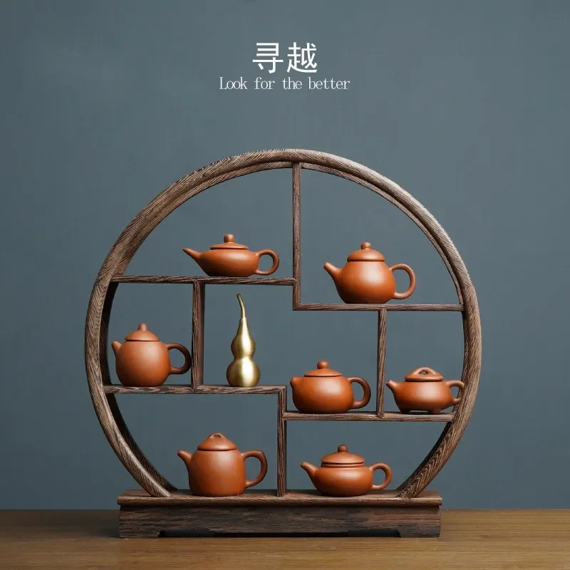Purple sand teapot display rack small ornament home new Chinese style living room entrance table tea room bogu rack