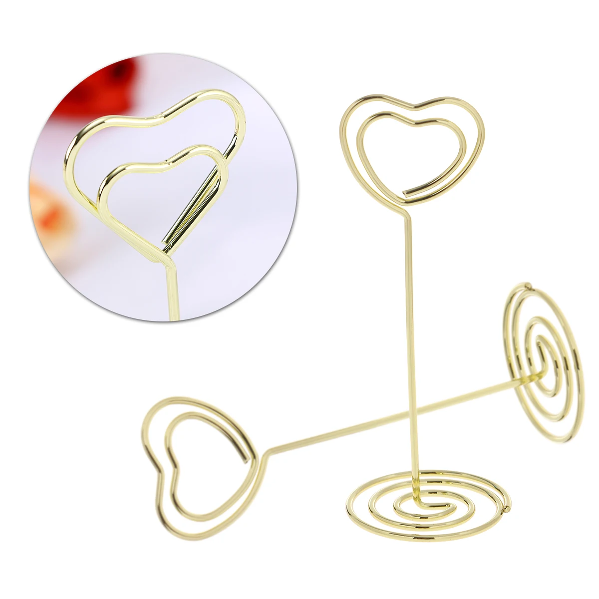 

10 Heart Shaped Note Holders Table Number Metal Photo Clips Wedding Party Home Office Decor Spiral Base Display