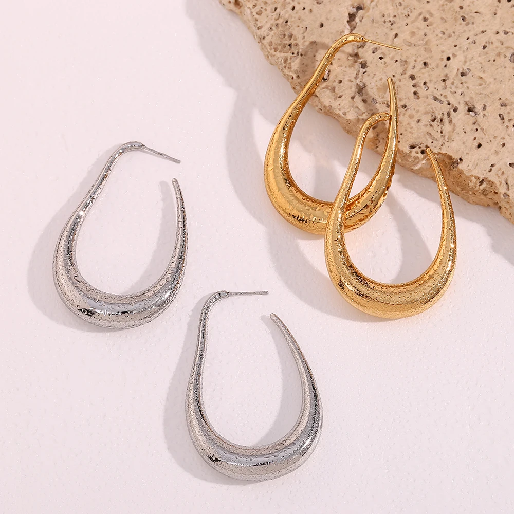 E.B.belle Waterproof stylish hollow curve big hook Hoops Gold Plated Silver Color Stainless steel earrings woman Jewelry