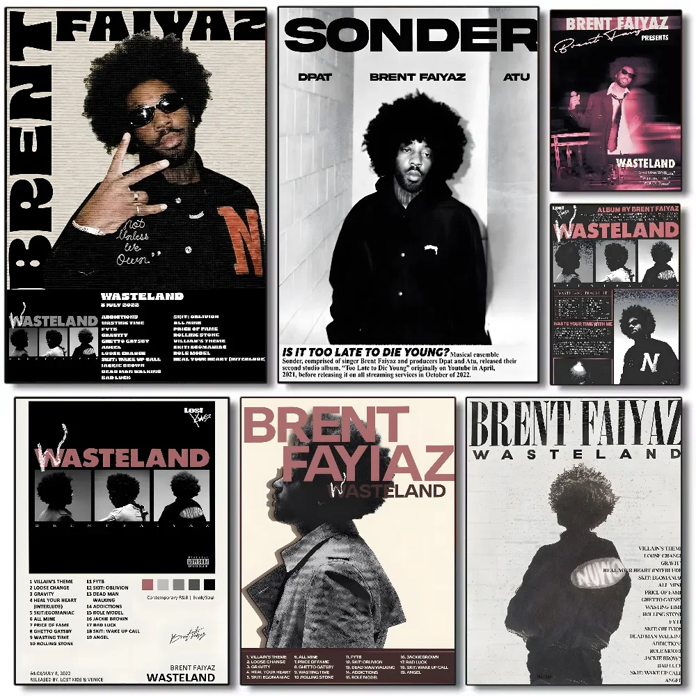 ملصق موسيقى Brent Faiyaz Wasteland عالي الدقة جدار لاصق مقاوم للماء لغرفة المعيشة المنزلية وغرفة النوم والديكور الجمالي