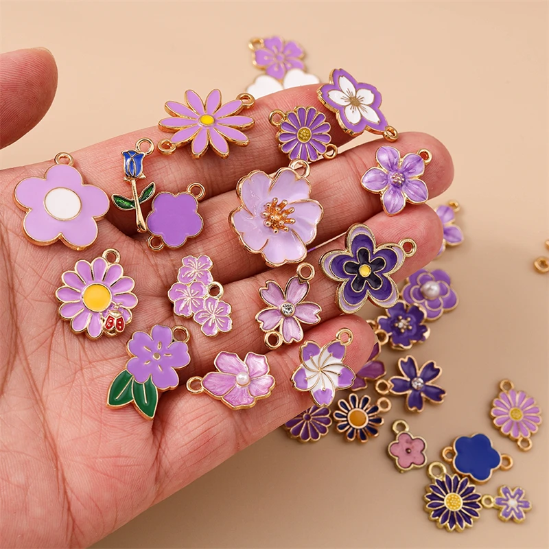 10/20 Stück Gemischte Zufällige Bunte Emaille-Blumen-Anhänger für Schmuckherstellung Ohrringe Halsketten Armbänder DIY Bastelbedarf – Detail 11