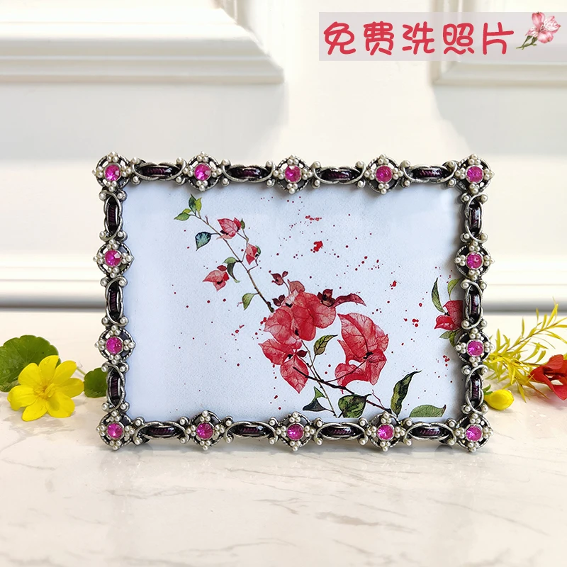 5-Inch photo frame enamel red diamond-encrusted photo frame 5-inch table