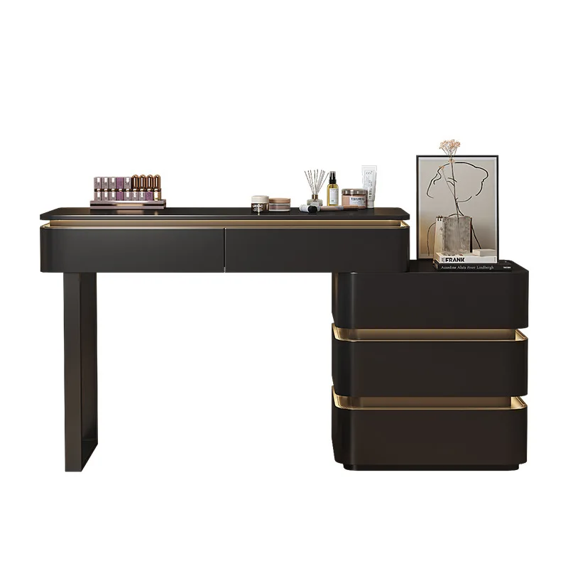 

Black makeup table, chest, integrated light luxury, modern bedroom designer, high-end sense, solid wood makeup table 2024 new