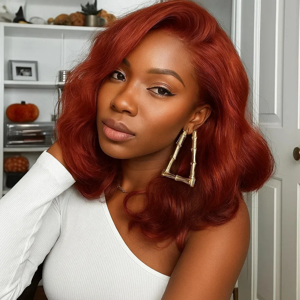 البني المحمر الجسم موجة قصيرة بوب شعر مستعار 13x4 الدانتيل الشفاف الباروكة الأمامية البرازيلي خصلات الشعر المستعار الإنسان 180% الكثافة عذراء شعر ريمي