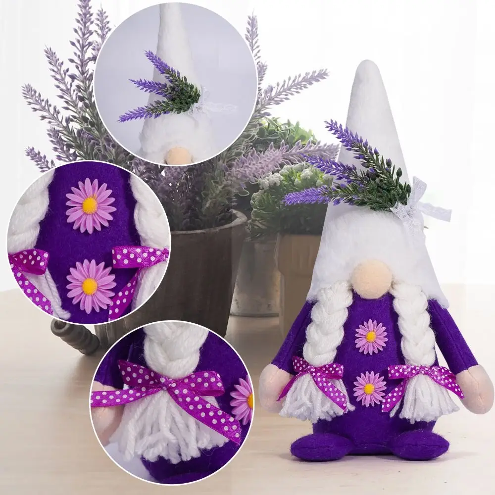 Cute Lavender Spring Gnome Doll Soft Stuffed Plush Dwarf Doll Blessing Gnome Doll Plushies Home Desktop Decor