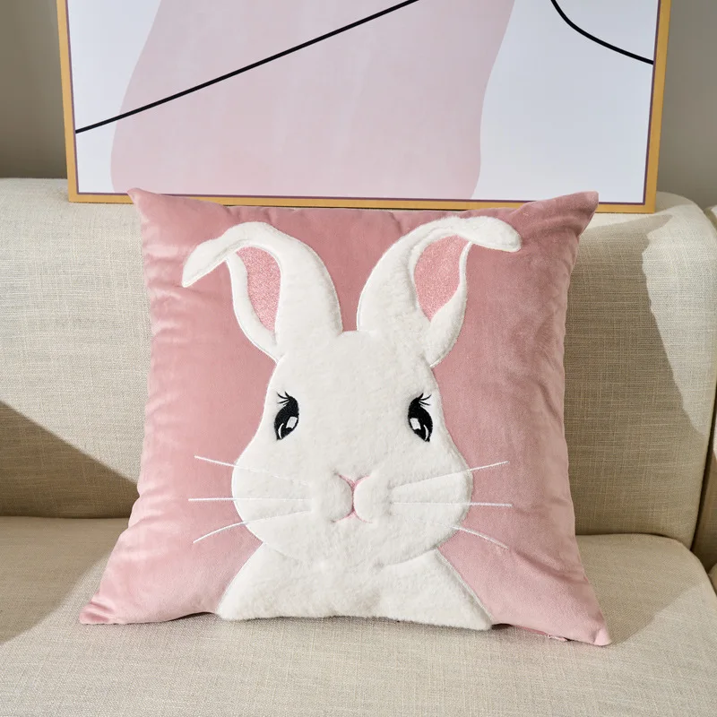 45x45CM Rabbit Embroidered Throw Pillow Cover Velvet Plush Cute Stamping Waist Cushion Cover Decor Home Decorative Pillowcase