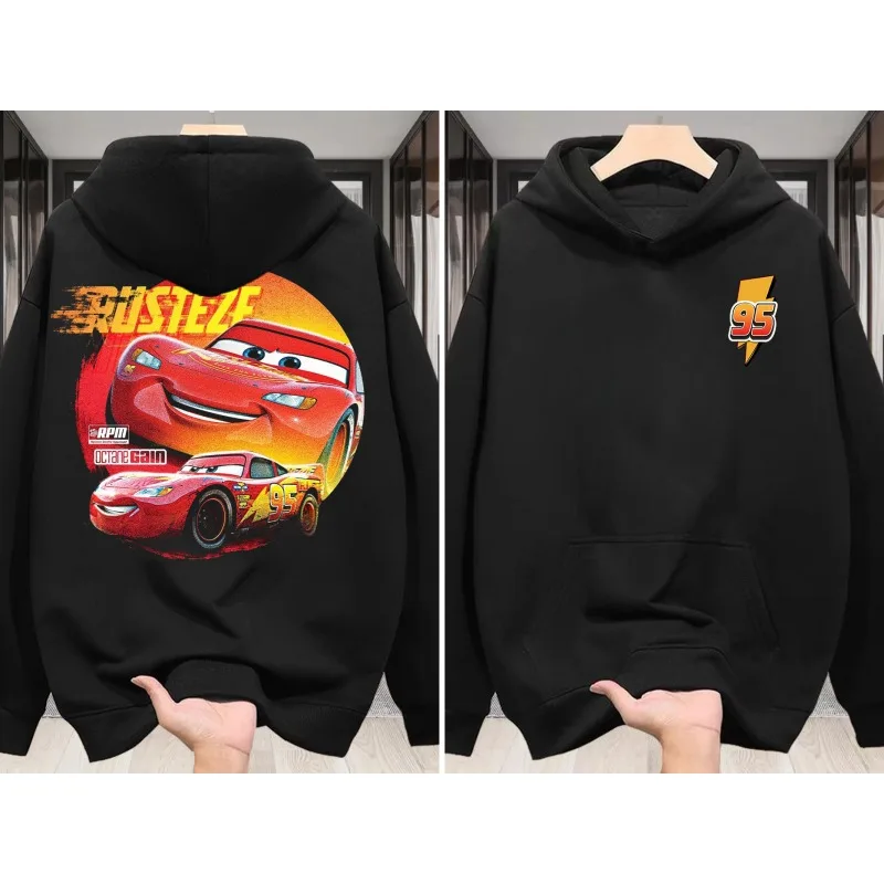

Последняя толстовка с принтом Disney Cars Lightning McQueen, гоночный тематический дизайн, унисекс, осенне-зимний повседневный свободный топ с длинными рукавами