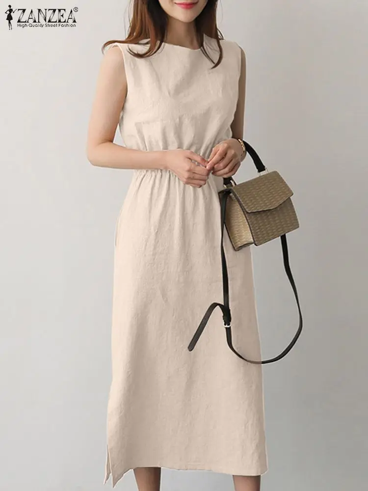 

2023 ZANZEA Woman Fashion Work Dress Summer Elegant Sleeveless Tank Dresses Female Casual Robe Ladies Party Sundress Oversized