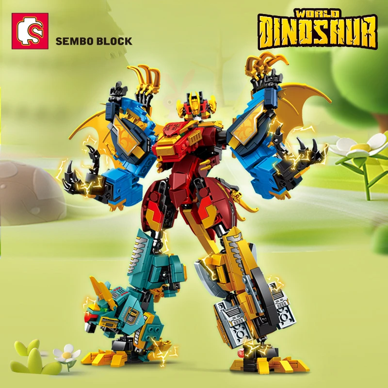 SEMBO 4in1 Transforming Robot Mecha Building Blocks Kits Dinosaur World Mech Model Assembly Bricks Kids Toys Boys Birthday Gifts