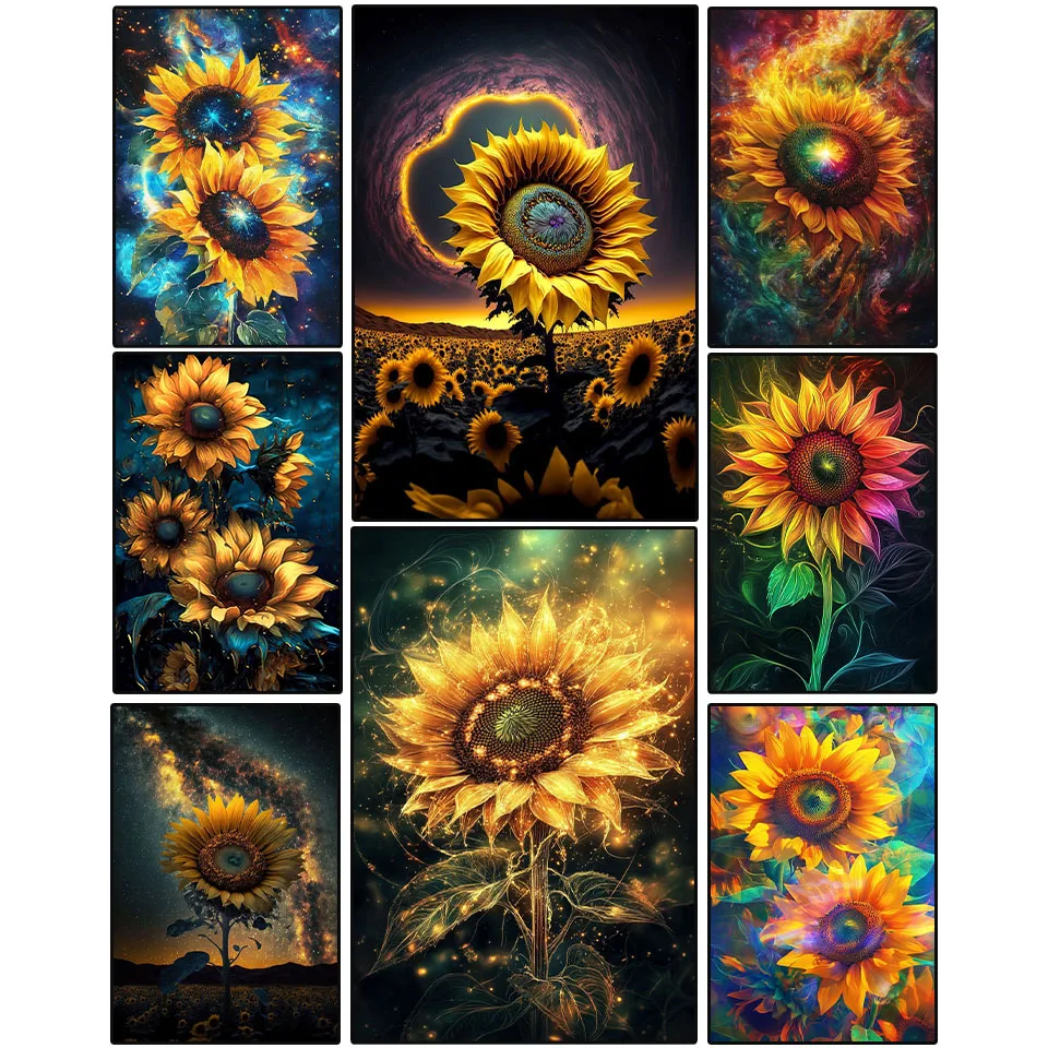 

Diy Diamond Painting Kit Shiny Sunflower Rhinestone Full Square Circle Cross Stitch Handmade Mosaic Home Decor Gift