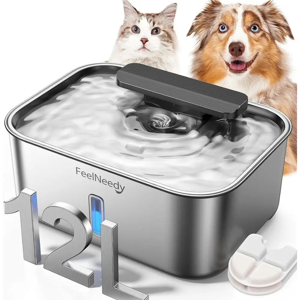 

Stainless Steel Large Dog Water Fountain, Deep & Wide Drinking Area, Auto Pet Dispenser with LED Light & Level Window