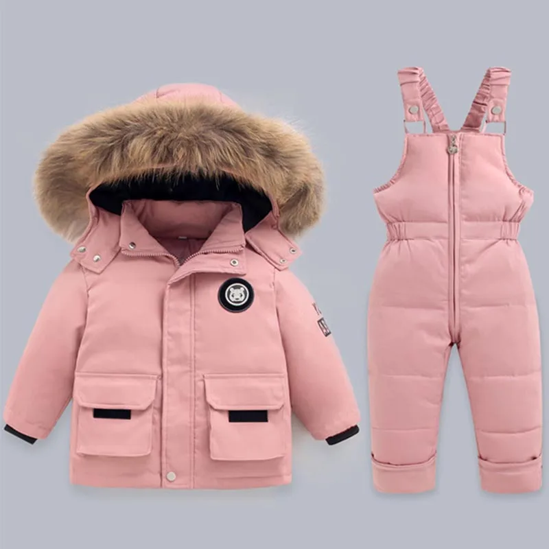 

Winter Baby Outdoor Winter Wear European & American Ski Suits for Kids Down-Filled Silk-Lined Warmth Set Thickened Two-Piece Set