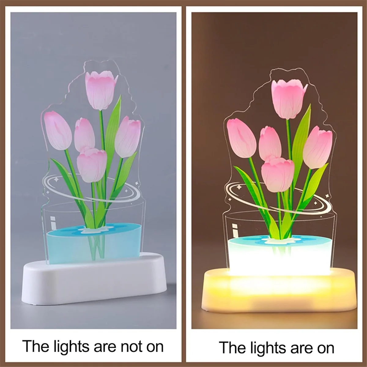 3D Tulip Night Light, USB Charging LED Nightlight Tulip Flower Table Lamp Bedside Table Lamp for Room Decoration C