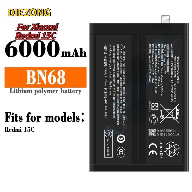 

In Stock Suitable For Xiaomi Redmi 15C mobile phone battery BN68 large-capacity battery board 6000mAh