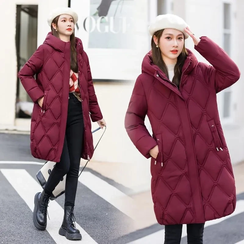 

2023 New Winter Keep Warm Parkas Slim Long Down cotton Padded Jacket Hooded Puffer Coat Women's Korean Jacket Snow Wear Overcoat