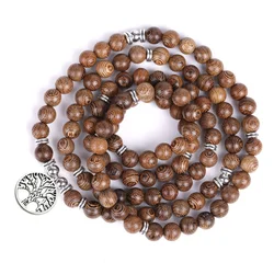 Top 108 Mala Buddhist Prayer Beads Natural Eaglewood Beads Bracelets Yoga Jewelry Wood Rosary Bracelet Life Tree Hanging Tag ﻿