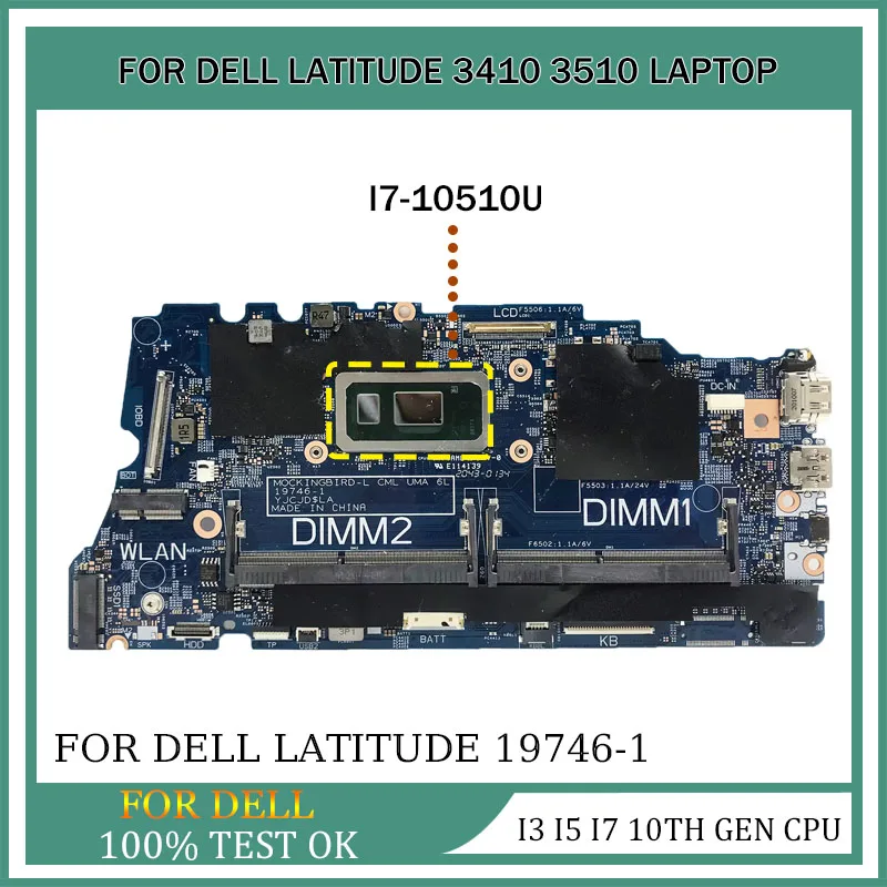 Loptap Mainboard For Dell Latitude 3410 3510 0KW9T3 02G2J7 0DT6K3 0PD7RH Notebook Mainboard I3 I5 I7 10th Gen CPU