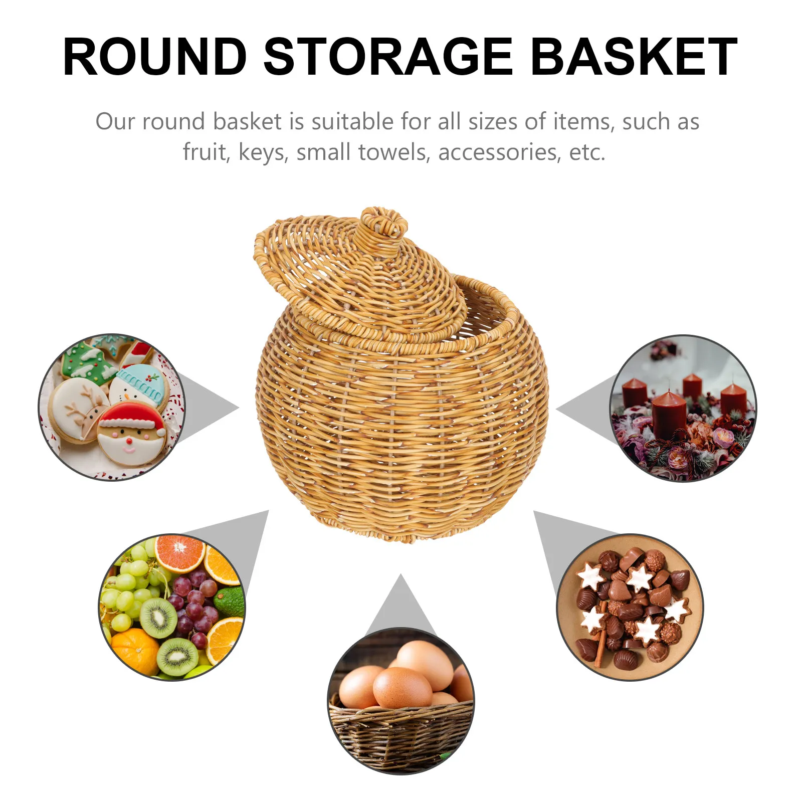 Multi-Function Storage Basket with Lid Woven Bamboo Egg Holder Wear-Resistant Household Desktop Storage Organizer Convenient