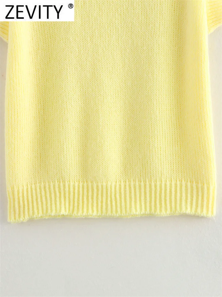 Zevity Women Fashion O Neck Raglan Sleeve Yellow Color Knitting Vest Sweater Female Chic Basic Pullovers Tops SW6296