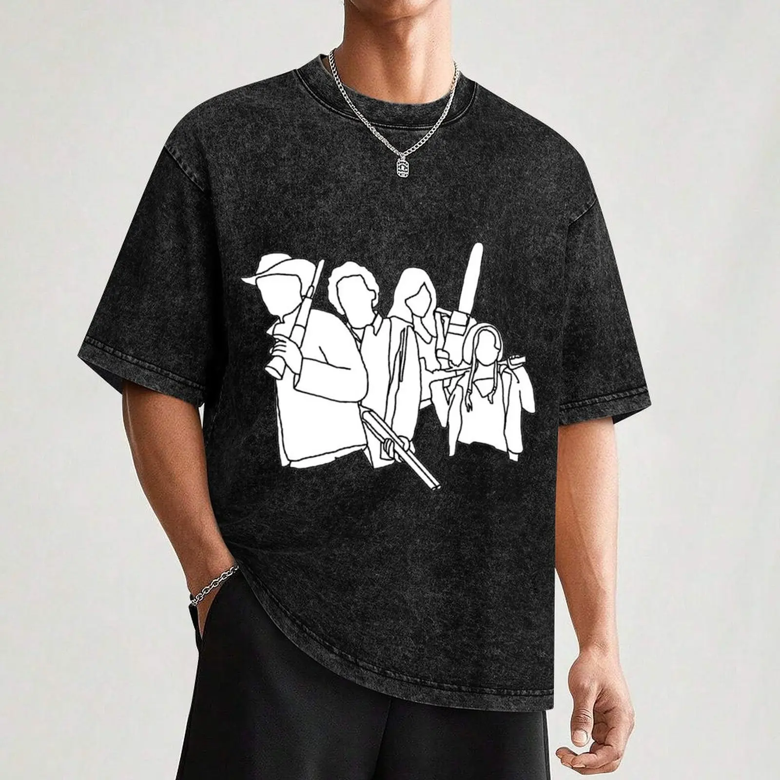 تي شيرت مخطط زومبي لاند تي شيرت رجالي عادي تي شيرت رجالي من القطن الثقيل 100% قطن حزمة تي شيرت #3