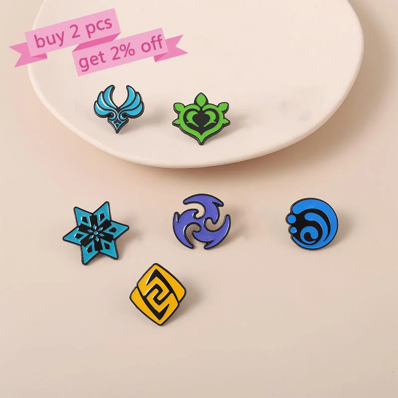 Genshin Impact Vision Enamel Pins Custom Mondstadt Liyue Inazuma Brooch Lapel Badges Cartoon Game Jewelry Gift for Kids Friends