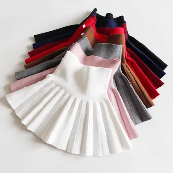 1pcs Girls Knit Skirts Baby Autumn Winter Princess Pleated Skirts Childrens Student High Waist Mini Tutu Skirts Kids Solid Dress