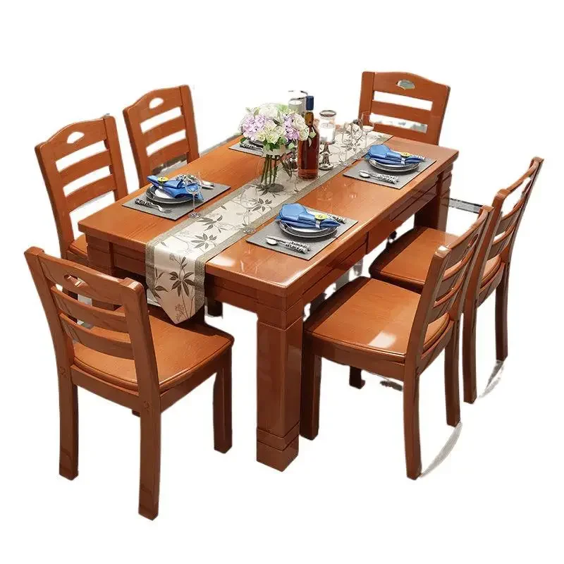Solid wood dining table and chair combination, modern simple household six-person rectangular dining table