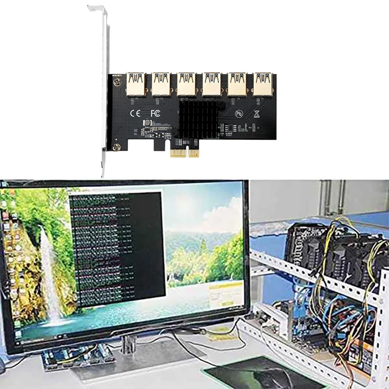 PCI-E Riser Card PCI-E 1X To 6 USB 3.0 Graphics Adapter Card PCI-E 1 To 6 Expansion For Bitcoin Mining