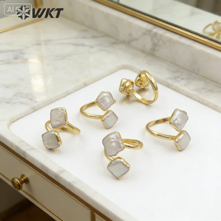 WT-R325 Fashion Natural Freshwater Pearl Rhombus Shape Adjustable Ring For Women Jewelry