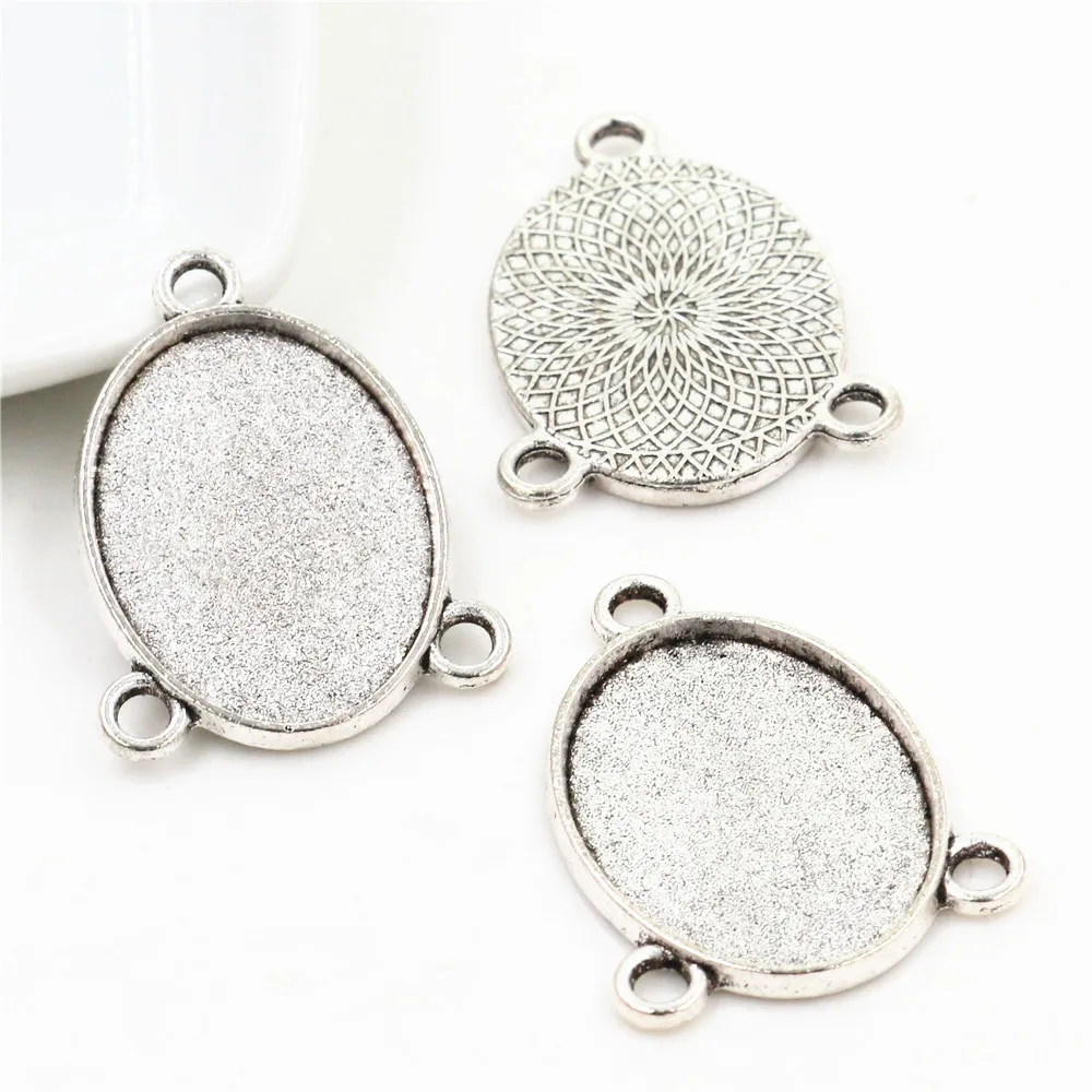 10pcs 18x25mm Inner Size Antique Silver Plated Flowers Style Cameo Cabochon Base Setting Pendant necklace findings  (C2-16)