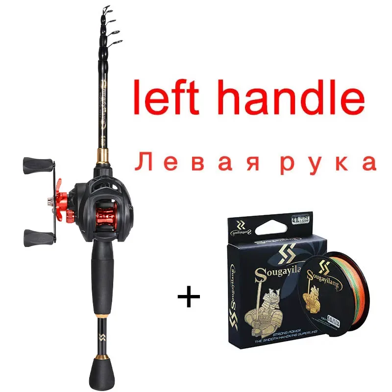 Sougayilang 1,8-2,4 m Casting Fishing Combo Telescopische hengel en 7,2:1 hoge snelheid vismolen met 150 m lijn Pesca