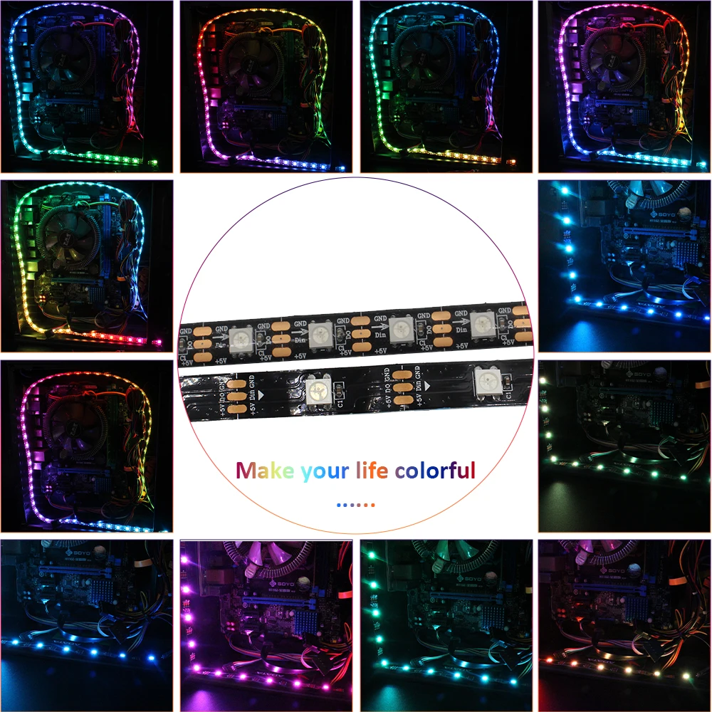 5V 3PIN ARGB LED Strip Light WS2812B IC Addressable Rainbow Light Digital Header PC Host Case Asus Aura Sync RGBIC Fusion RGBIC