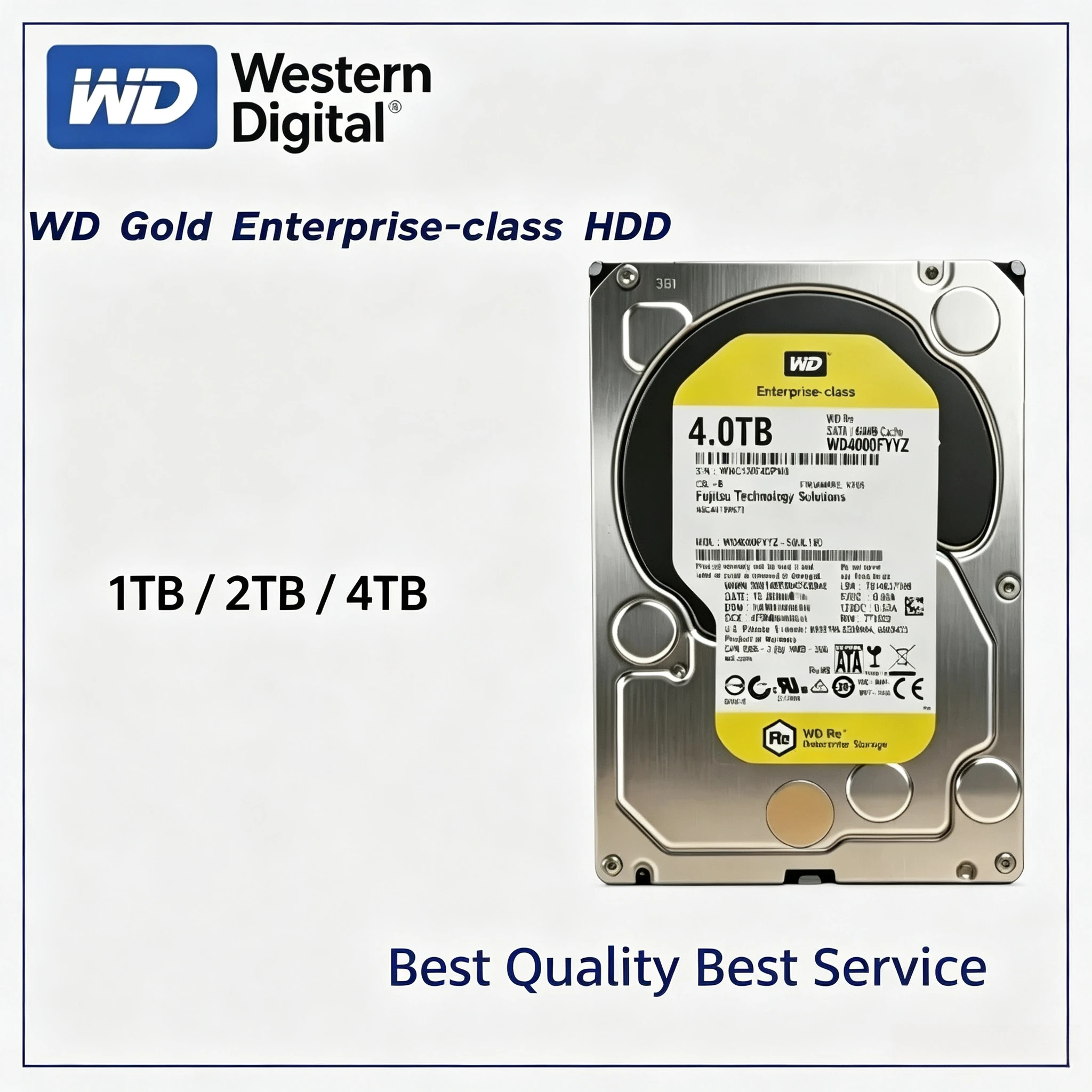 Western Digital Gold 3.5" SATA 1-4TB Enterprise Hard Drive, 7200RPM 256MB Cache, for Jukebox, Monitoring, NAS Desktop, Efficient