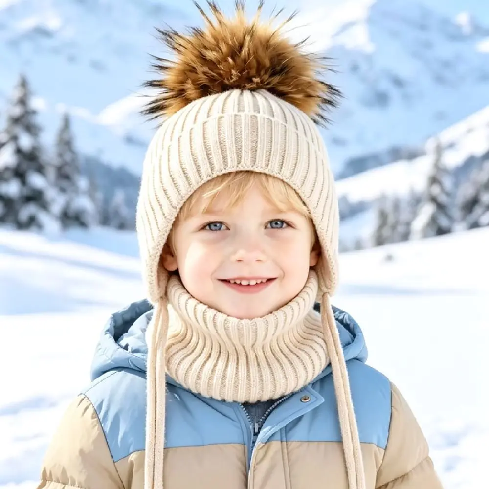 winter-kids-thickened-knitted-hat-scarf-set-real-fur-ball-thermal-fleece-lined-soft-stretchy-ear-protection-cap-for-danchaofan