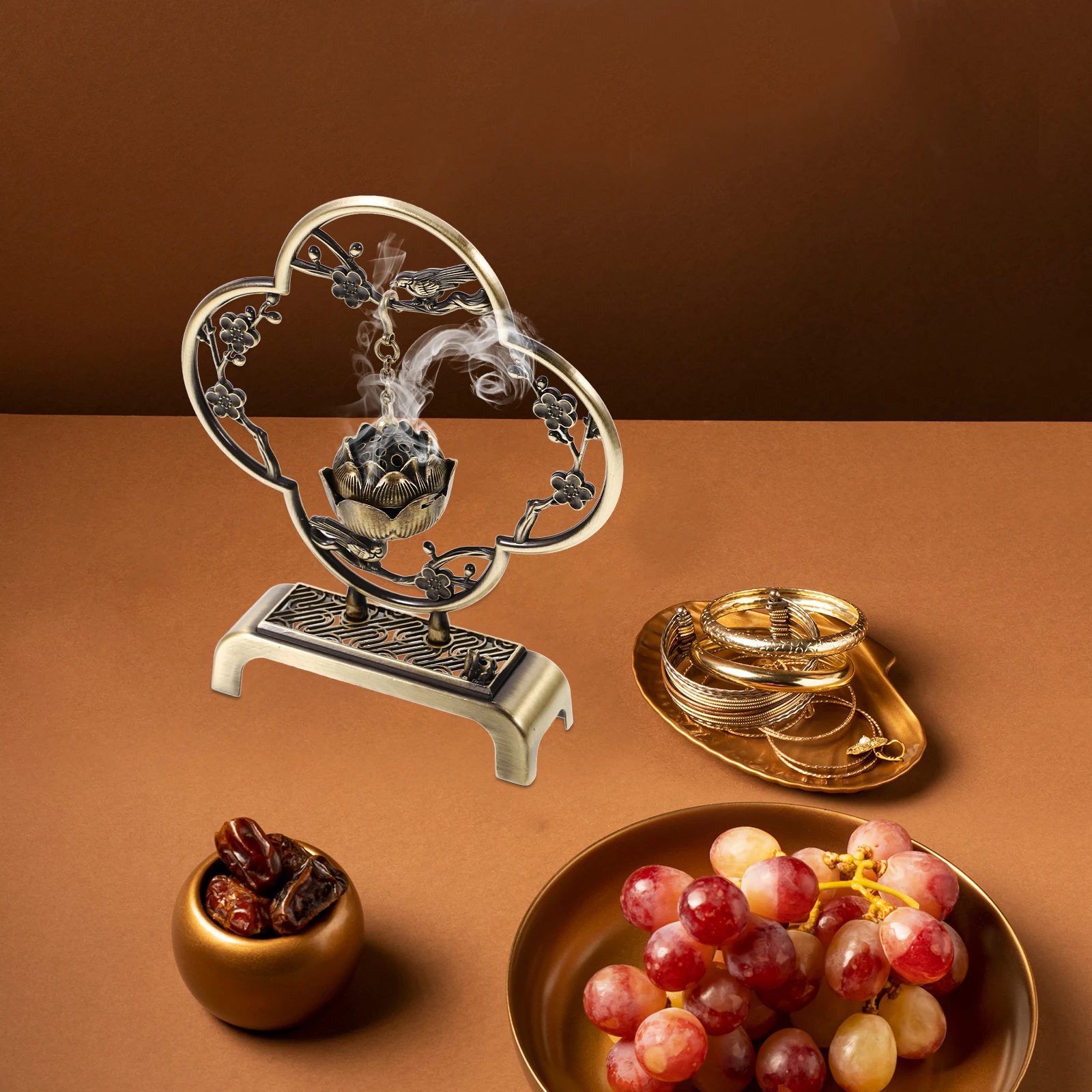 

Vintage Incense Burner Alloy Metal Home Decor For Living Room Bedroom Yoga Space Censer Ornament Desktop Centerpiece