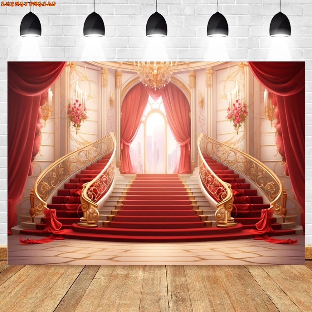 Czerwony różowy zamek tło księżniczka dzieci dekoracje na przyjęcie urodzinowe Baby Shower ślub panna młoda fotografia tło Photo Studio