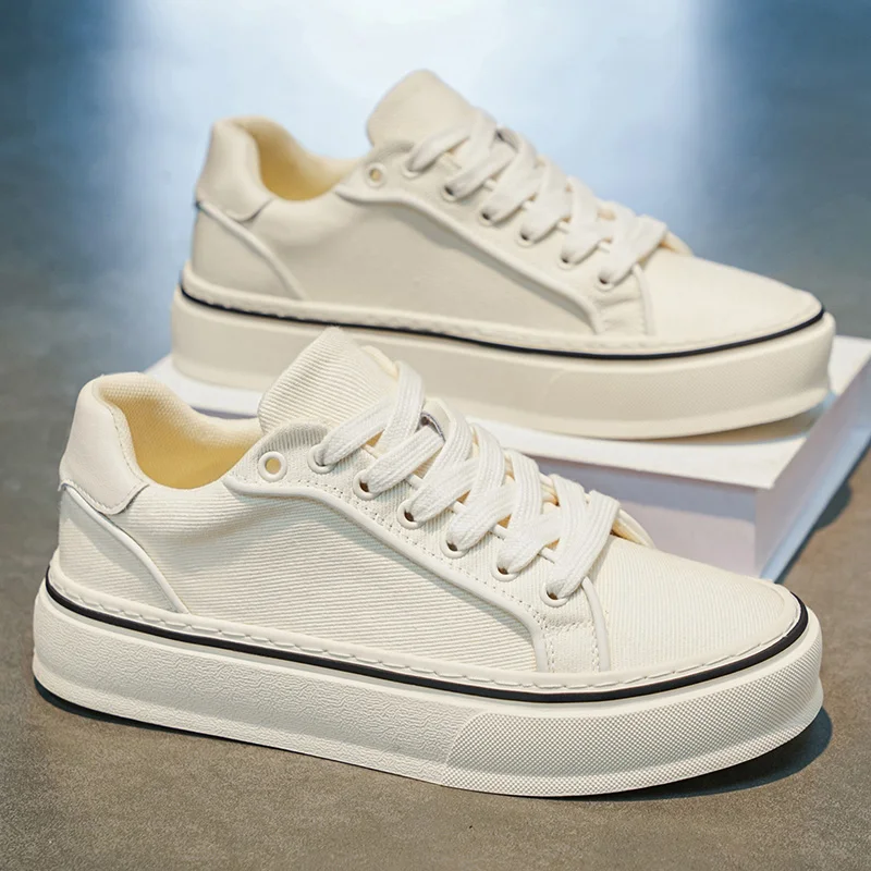 Men's 2026 New Autumn Breathable Versatile Canvas Shoes Thick Bottom Casual Board Shoes Internet Celebrity Small White Shoes ...