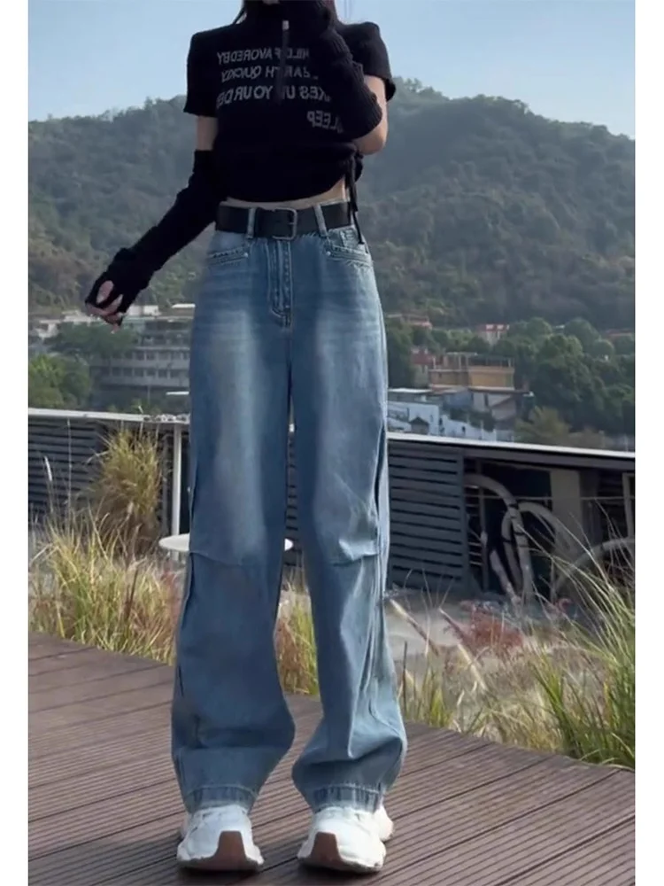 ارتفاع الخصر واسعة الساق مستقيم قطع الدينيم الجينز المرأة عارضة فضفاضة تناسب Bootcut السراويل للسيدات الكمثرى aped زائد حجم #1