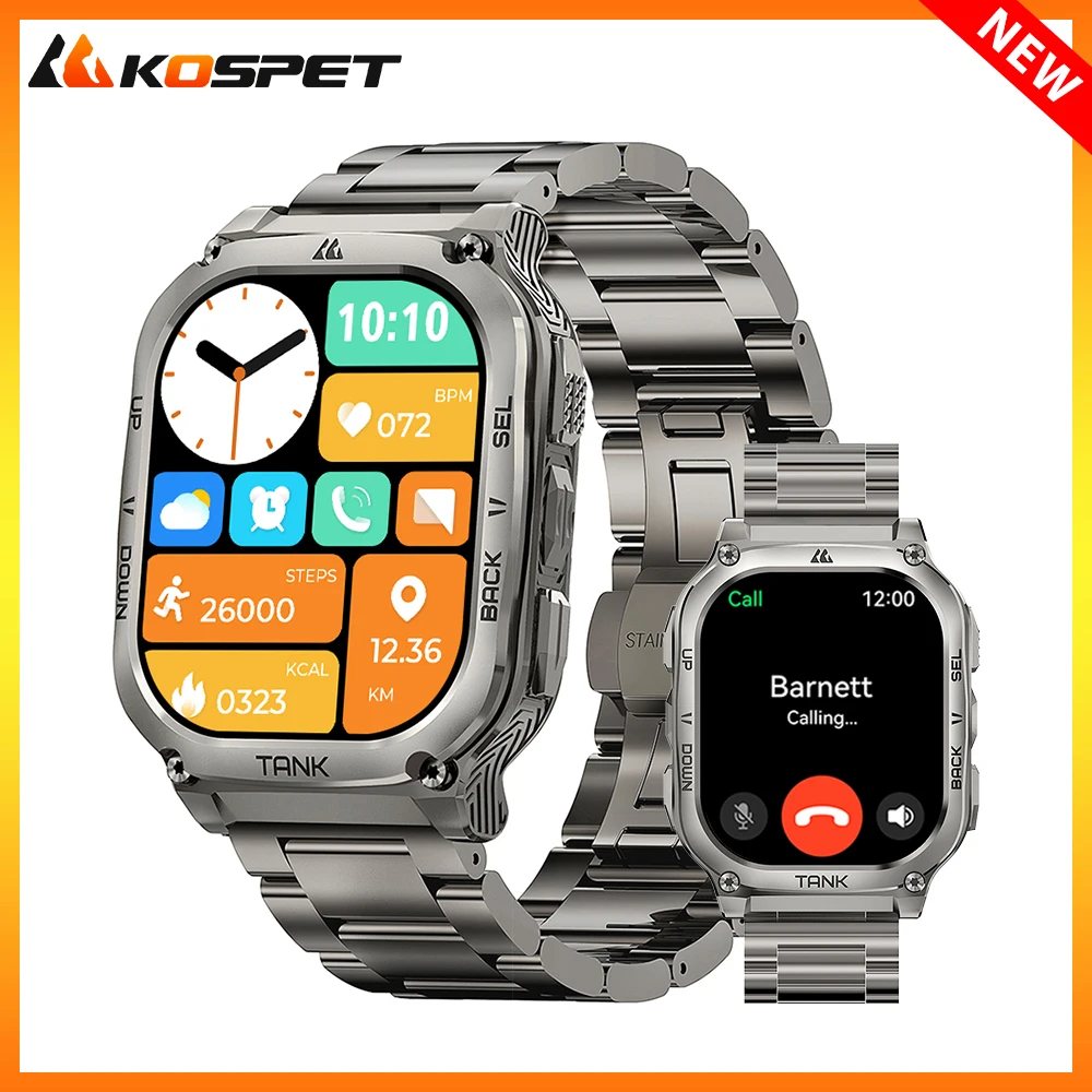 KOSPET TANK M3 Smartwatch For Men 480mAh 60 Days Battery IP69K 5ATM Waterproof AMOLED Bluetooth Call AI Voice Military Watches