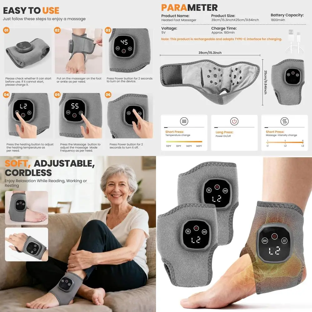 

Dual-Function Warming Foot and Ankle Massager with 3 Modes and 4 Heat Settings, Portable for Home and Travel, 2-Pack