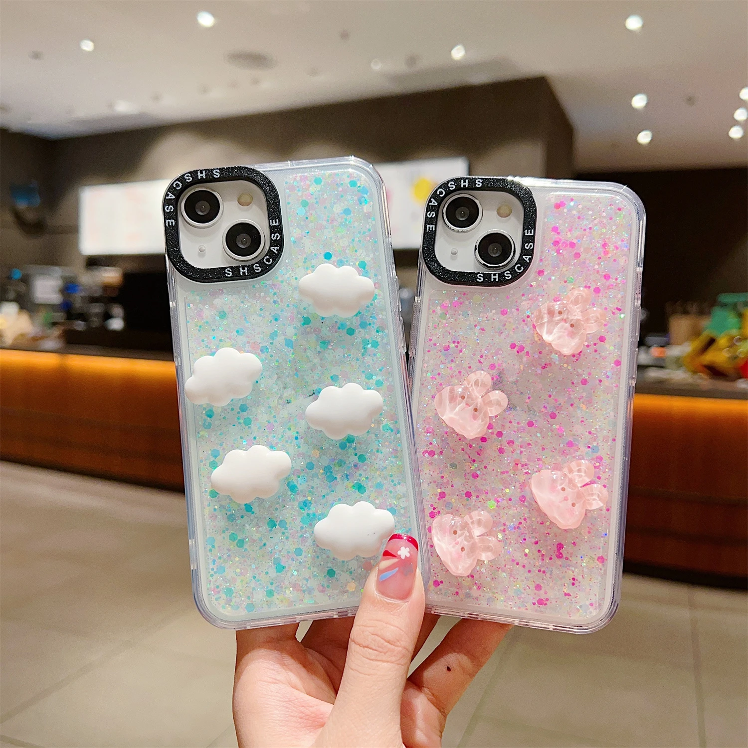 SHSCASE Luxury DIY Nightlight Glitter Cute Case for iPhone 15 Pro Max 12 13 14 Pro Shockproof Heavy Duty Defender Rugged Cover