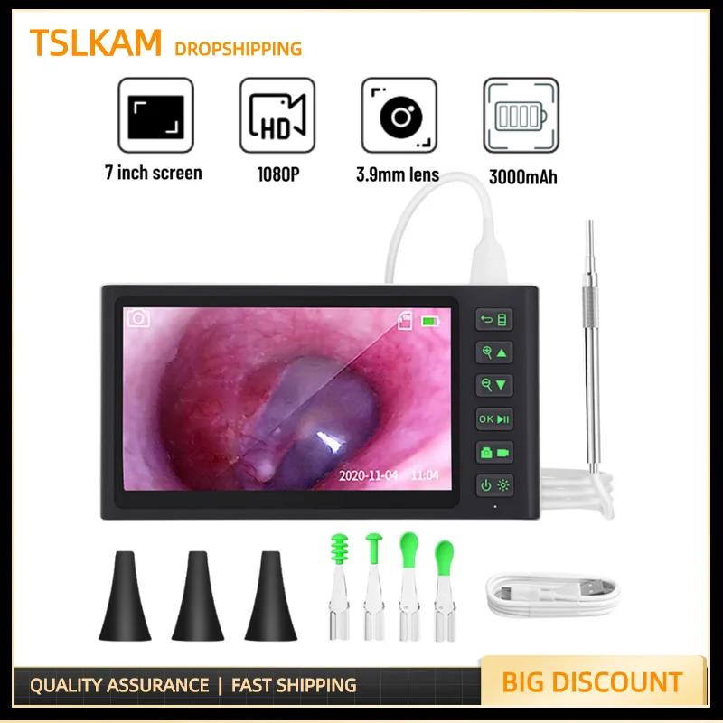 

Otoscope Ear Cleaning Camera 1080P HD Ear Camera and Wax Remover, Ultra Thin Ear Cleaner with 7" IPS Screen 32G TF card