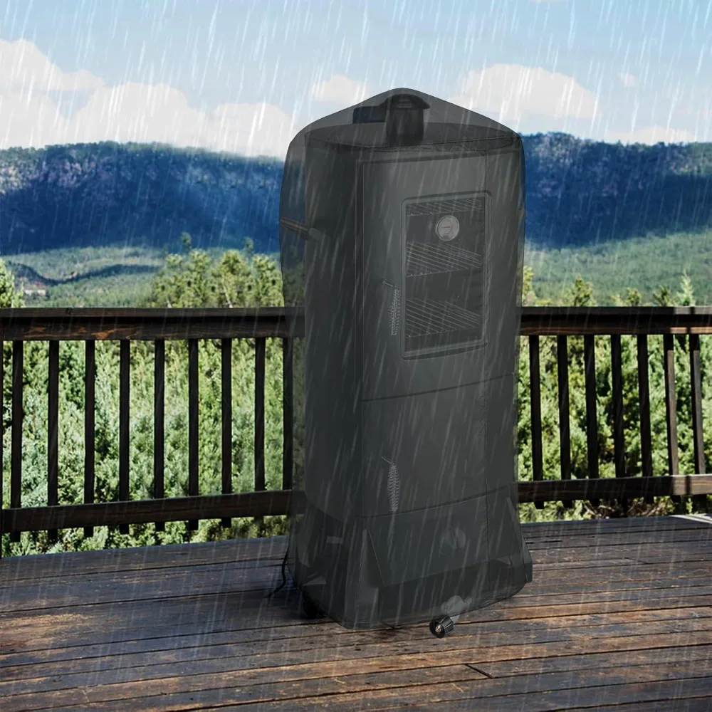 Smoker with Cover, Vertical Smoker Grill with Temperature Control Outdoor Heavy Duty Three Removable Smoking Shelves image 6