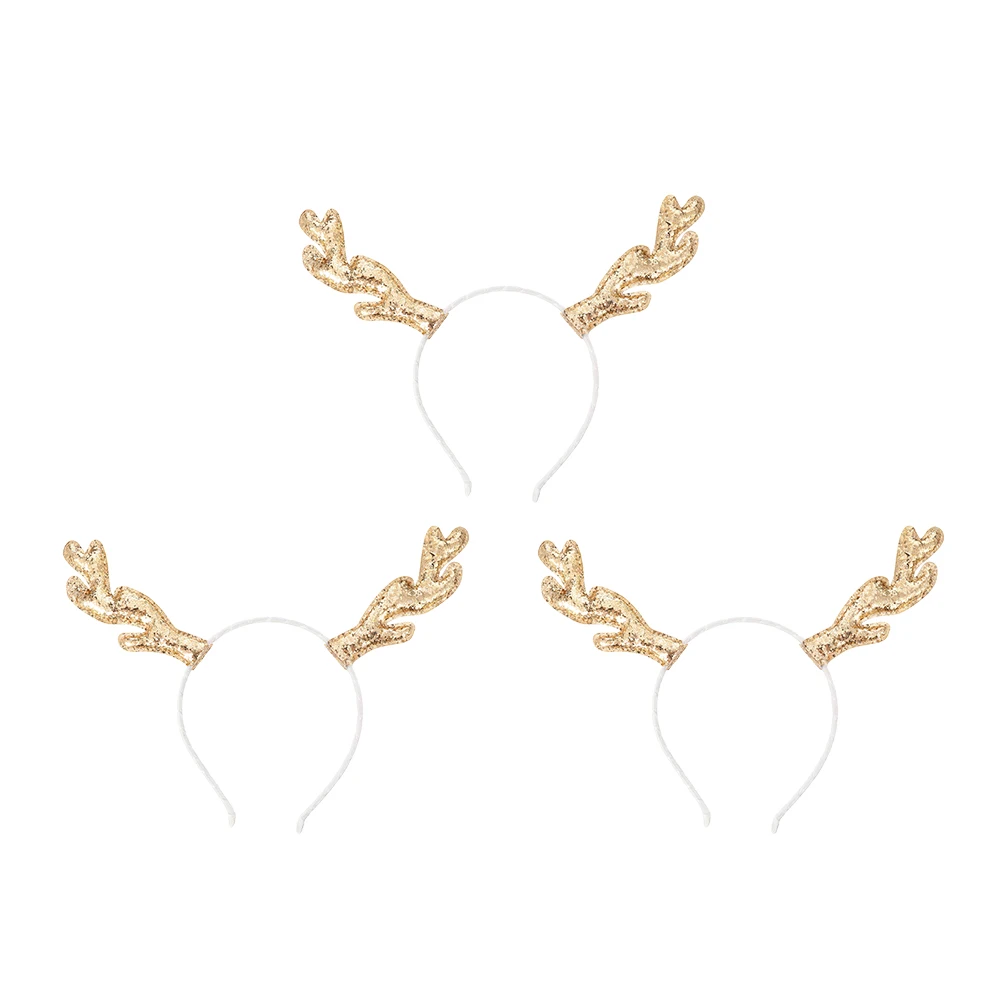 

3pcs Antler Headband Christmas Deer Hairband Decorative Golden Kids Party Costume Props For Holiday Festival Decoration