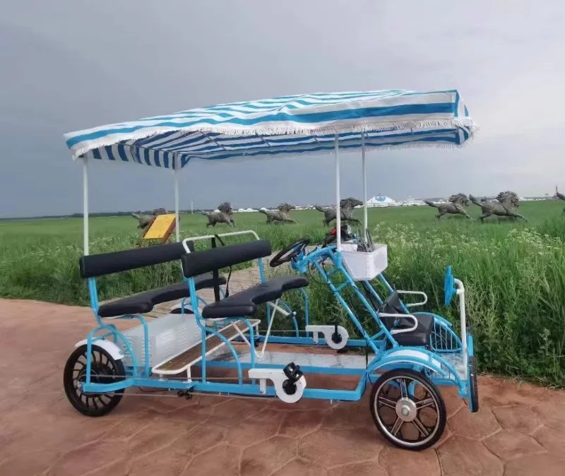 China Factory Leisure Sightseeing Bike 4 Person Double Bike High Carbon Steel Frame